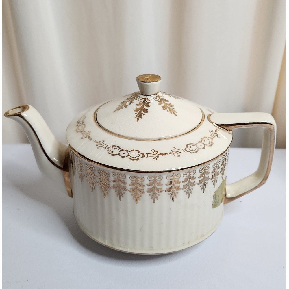 Antique James Sadler Teapot Ivory with Gold Filigree 3095
